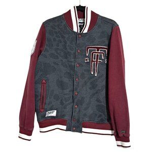 Trukfit Mens L Varsity Jacket  Maroon & Gray "TF" Embroidered Button-Up‎ Made In